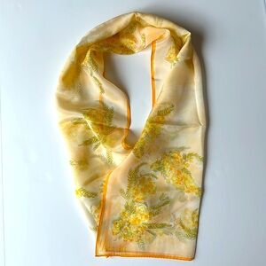 Vintage Vera Neumann Scarf Oblong Silk Blend Yellow Dainty Floral  43”L x 14”W